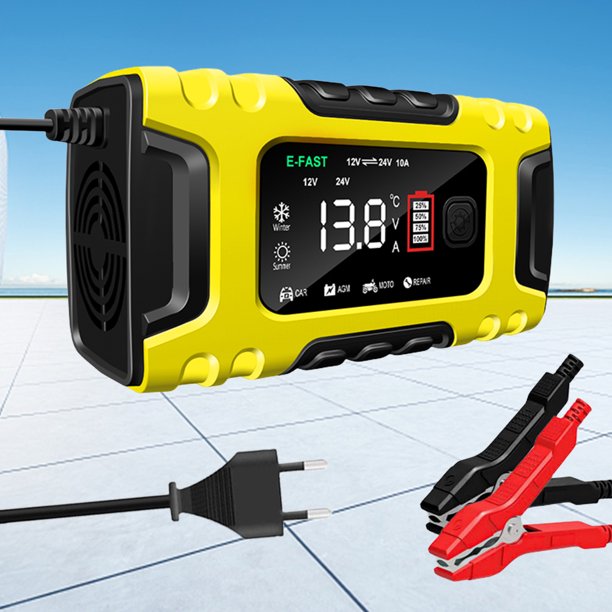 Cargador De Batería De Coche Cargador de batería de coche de 12V 10A, pantalla LCD, cargador rápido inteligente para AGM GEL plomo-ácido