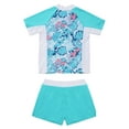 thumbnail image 2 of Sholeno Girls Swimsuit Two Piece Short Sleeves Rash Guard Set UPF 50+ Sun Protection Bathing Suit Tropical Leaves 16, 2 of 7