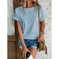thumbnail image 6 of Otntypg Womens Tunic Tops Eyelet Embroidery Summer Oversized Crewneck Curved Hem 2025 Loose Casual Short Sleeve Trendy Plain T Shirts Light Blue XL, 6 of 6