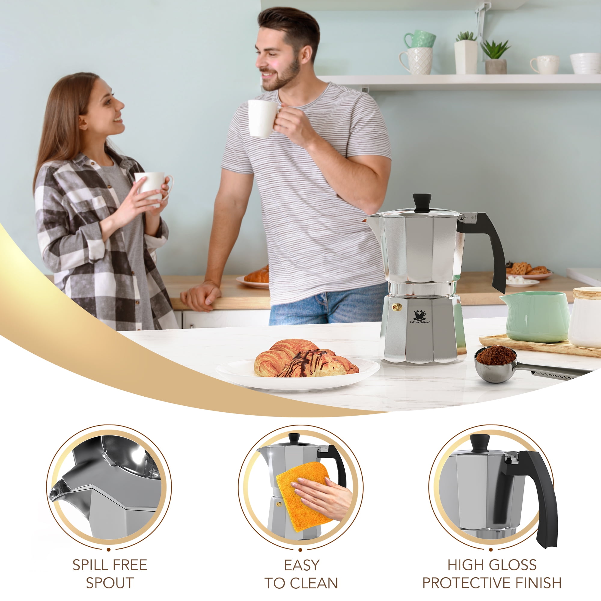 Cafe Du Chateau コーヒースプーン付きエスプレッソメーカー 【公式通販】