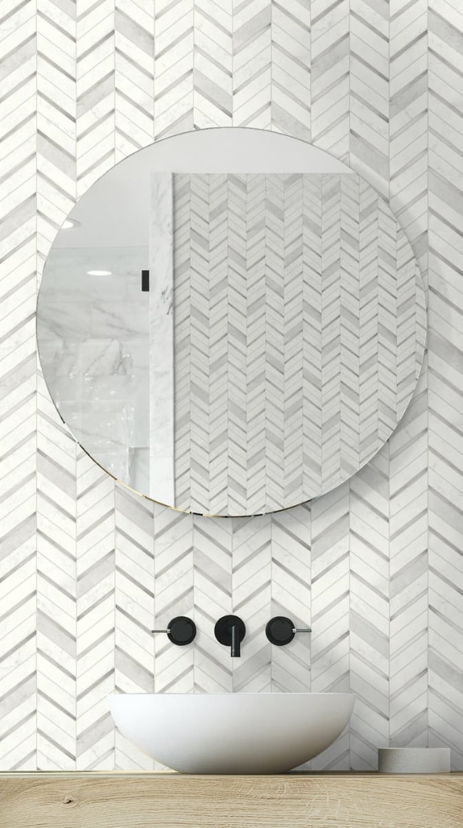 NextWall Chevron Marble Tile Peel and Stick Wallpaper