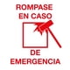 thumbnail image 1 of Señalamiento: "Rómpase en caso de emergencia", en blanco y rojo. Plástico estireno calibre 40, ideal para interiores, medidas: 20 x 20 cm. Prevención, Señalética, Letrero, Señal cuadrada informativa., 1 of 3