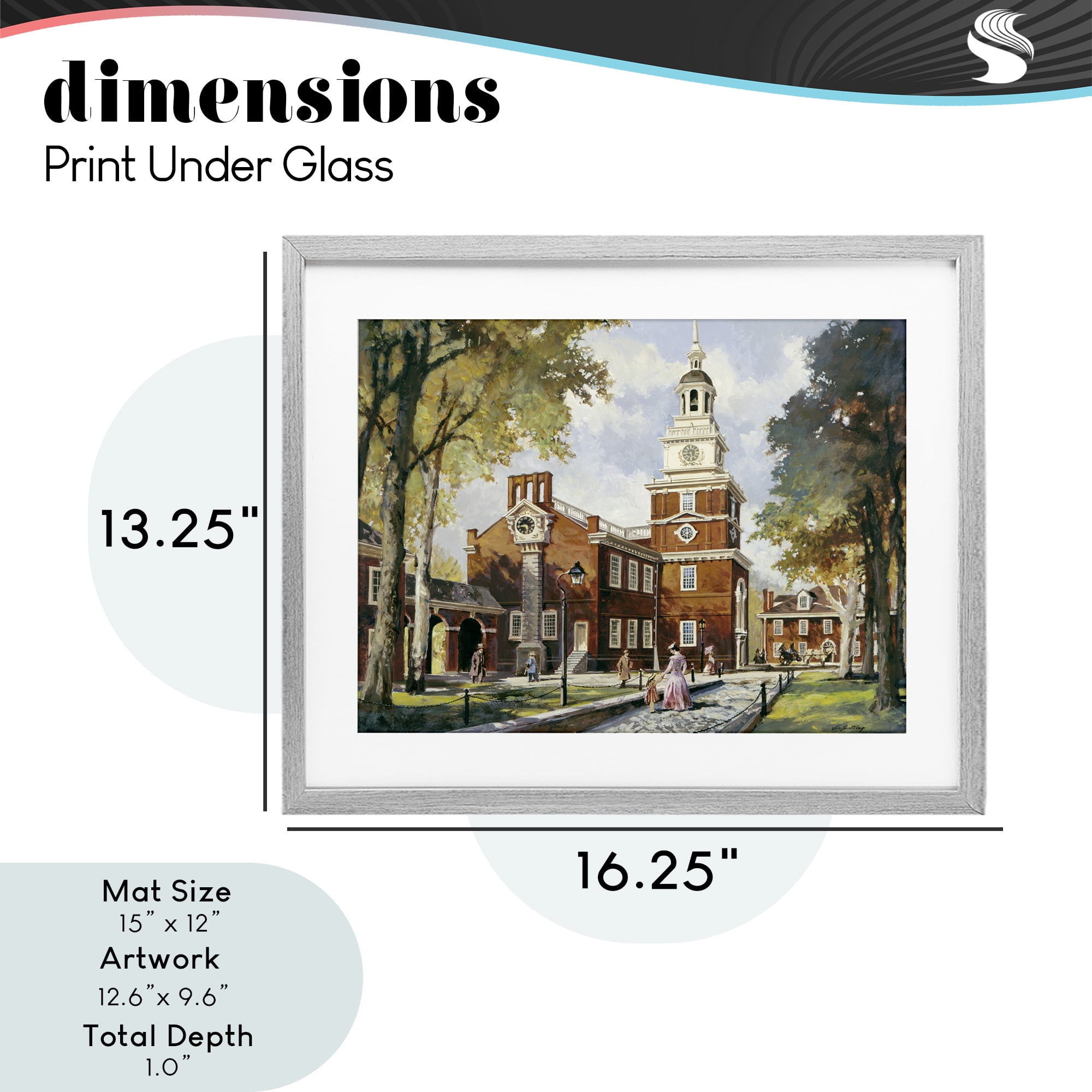 Independence Hall Colonial Times Gray Framed Print Under Glass, design by Wind River Studios