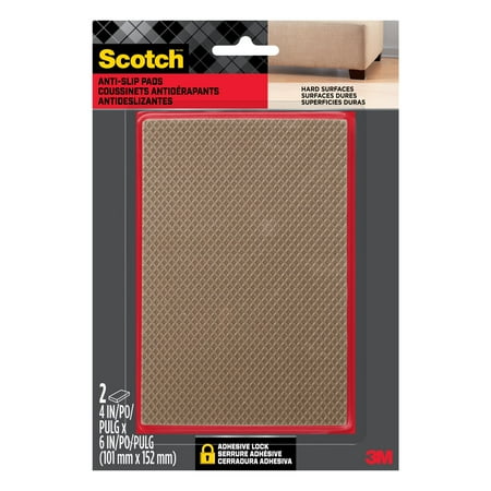 Scotch Furniture Pads, No Slip Floor Protection, Brown, 4 in. x 6 in., 2 Rectangle Grippers