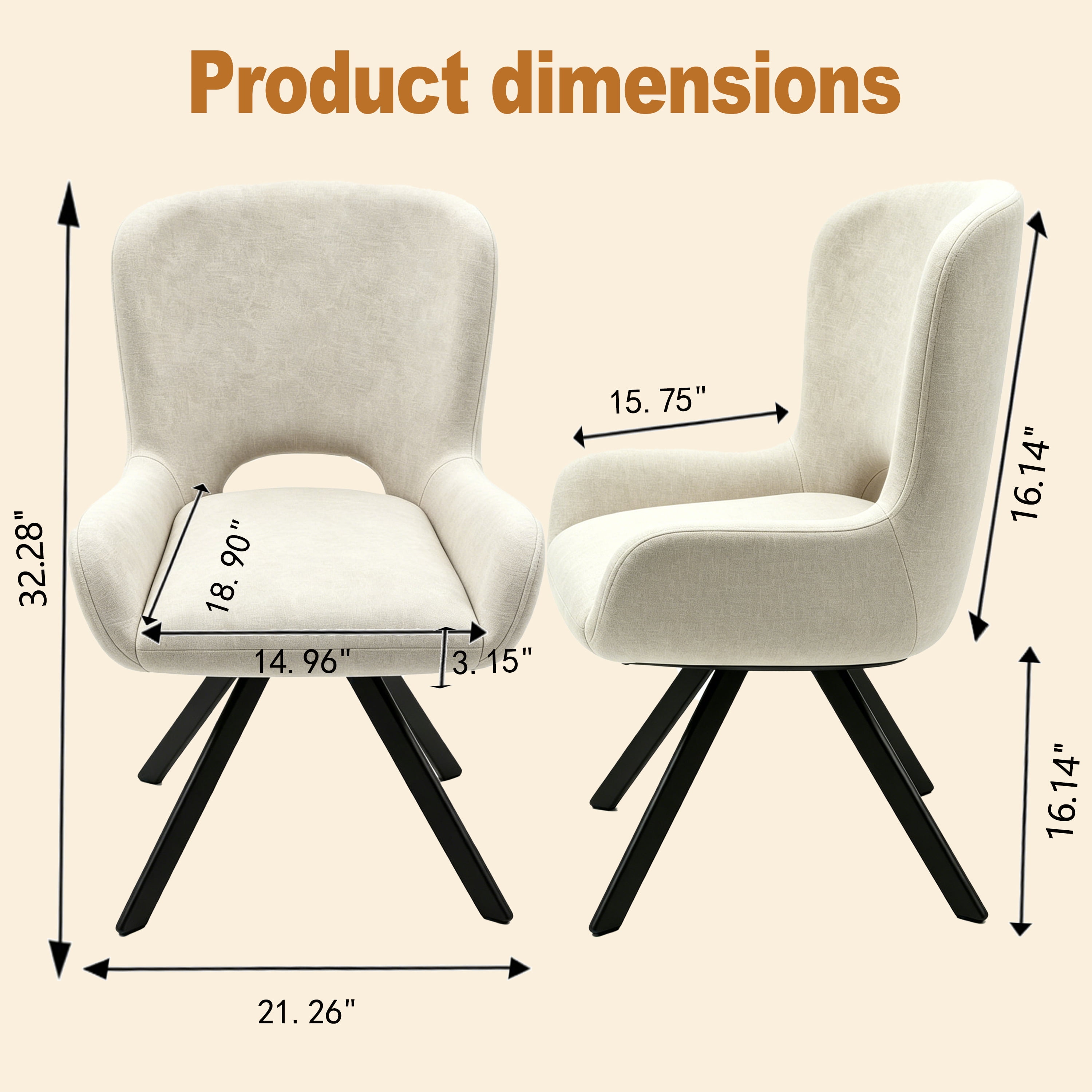 Dining Chairs Set of 2, Fabric Upholstered with X-Frame Metal Legs and Ergonomic Cutout Backrest, Modern Chairs for Kitchen and Office, Beige