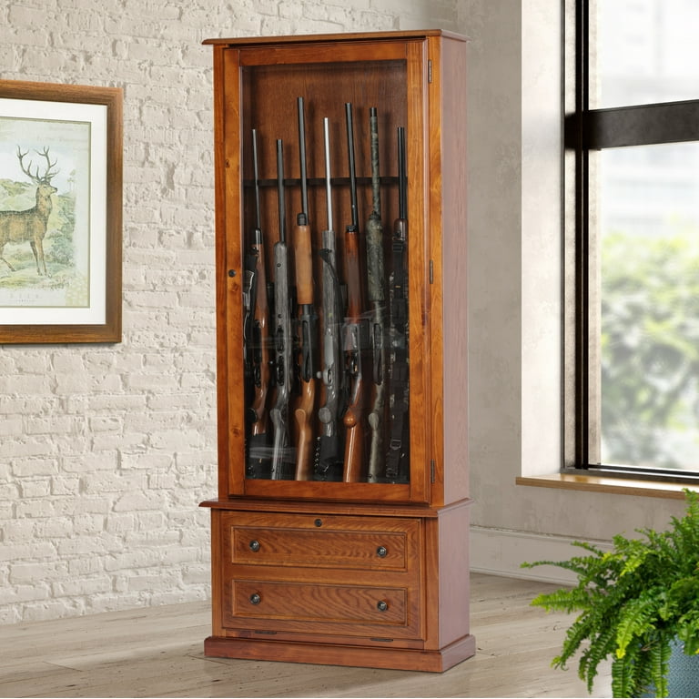 American Furniture Classics Wooden 8-Gun Cabinet with Glass Front