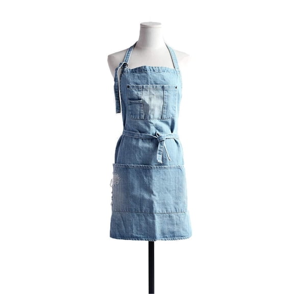 WEIKE Denim apron with pockets and adjustable neck strap for home kitchen