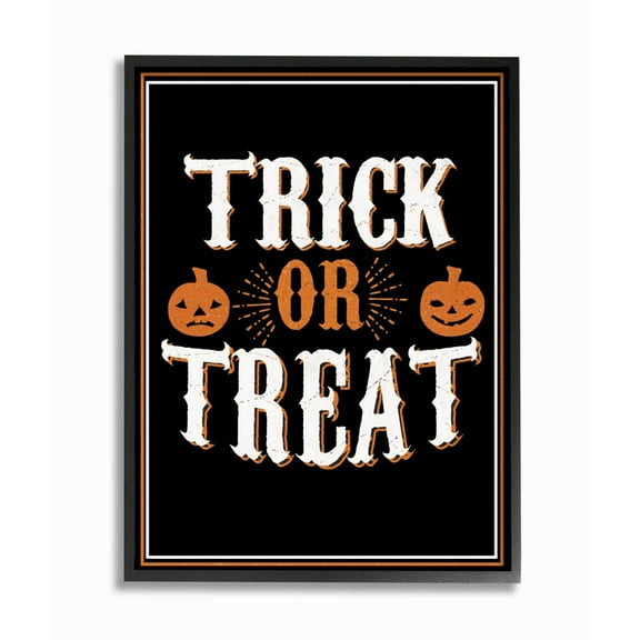 Stupell Industries Trick Or Treat Orange Black Holiday Word Design Graphic Art Black Framed Art Print Wall Art, 11x14, by The Saturday Evening Post
