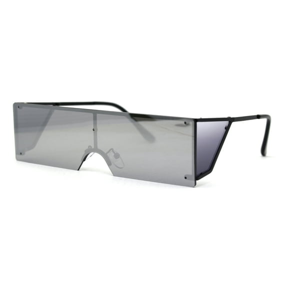 SA106 Mirrored 80s Retro Squared Rectangle Side Visor Robotic Sunglasses Black Silver