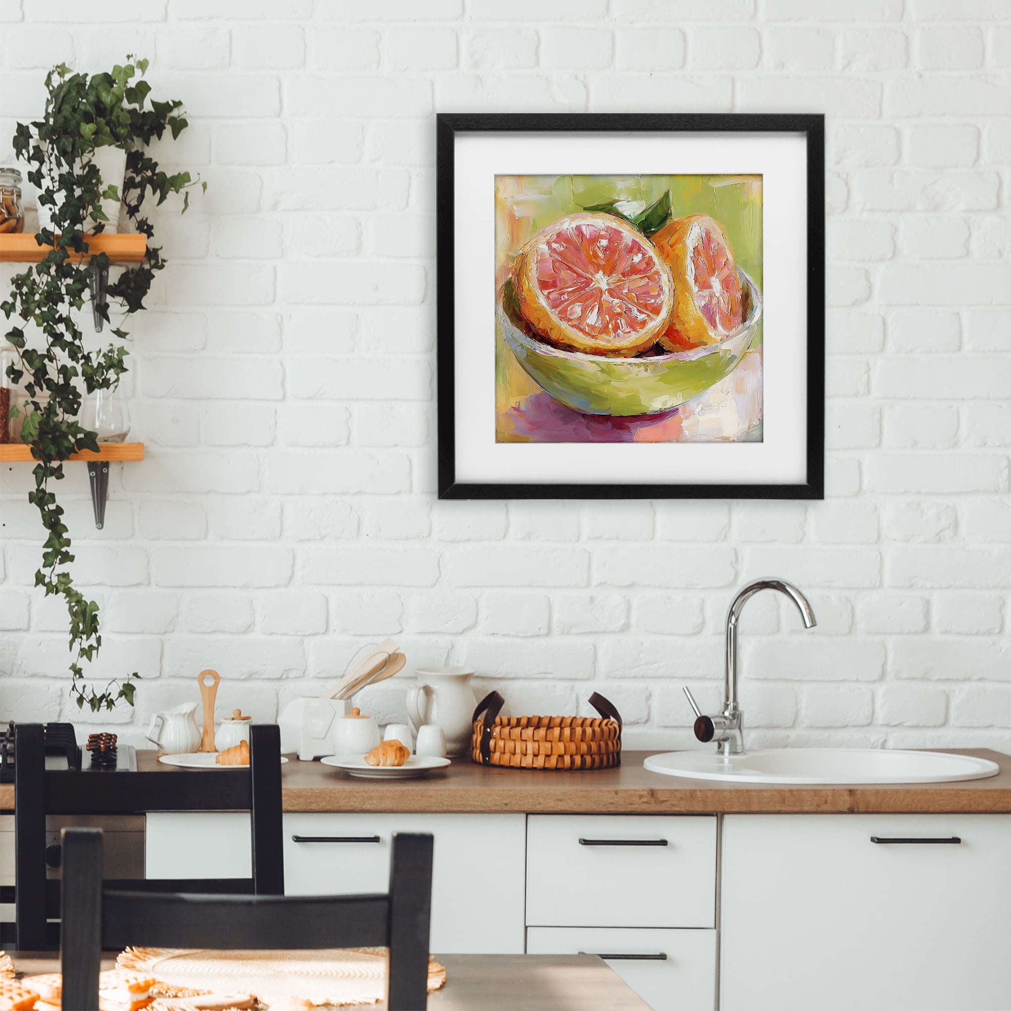 Stupell Industries Sliced Grapefruit in Bowl Black Framed Print Under Glass, design by Riley B