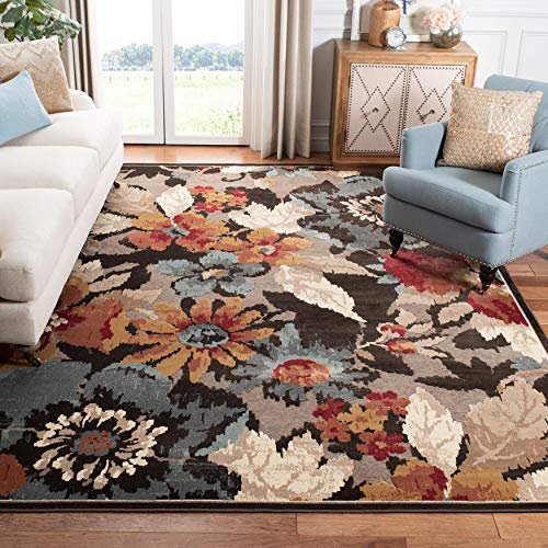 Safavieh Paradise Collection PAR148 Floral Viscose Area Rug, 5'3" x 7'6", Dark Brown
