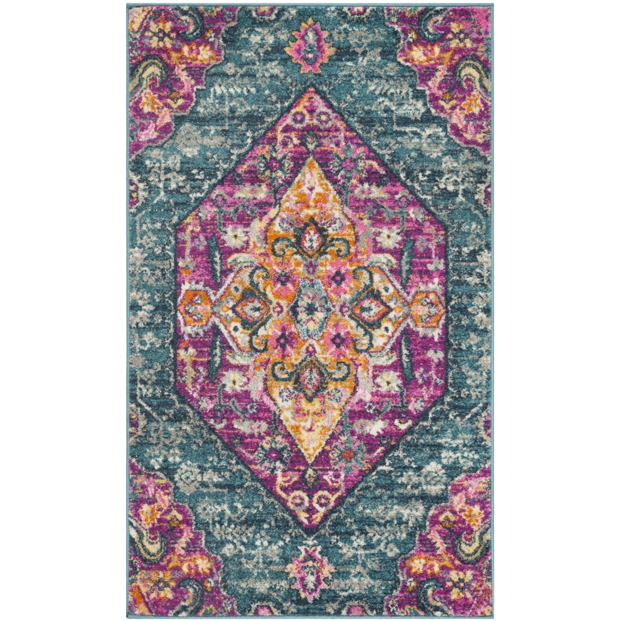 SAFAVIEH Madison Karissa Floral Area Rug, Blue/Fuchsia, 9' x 12'