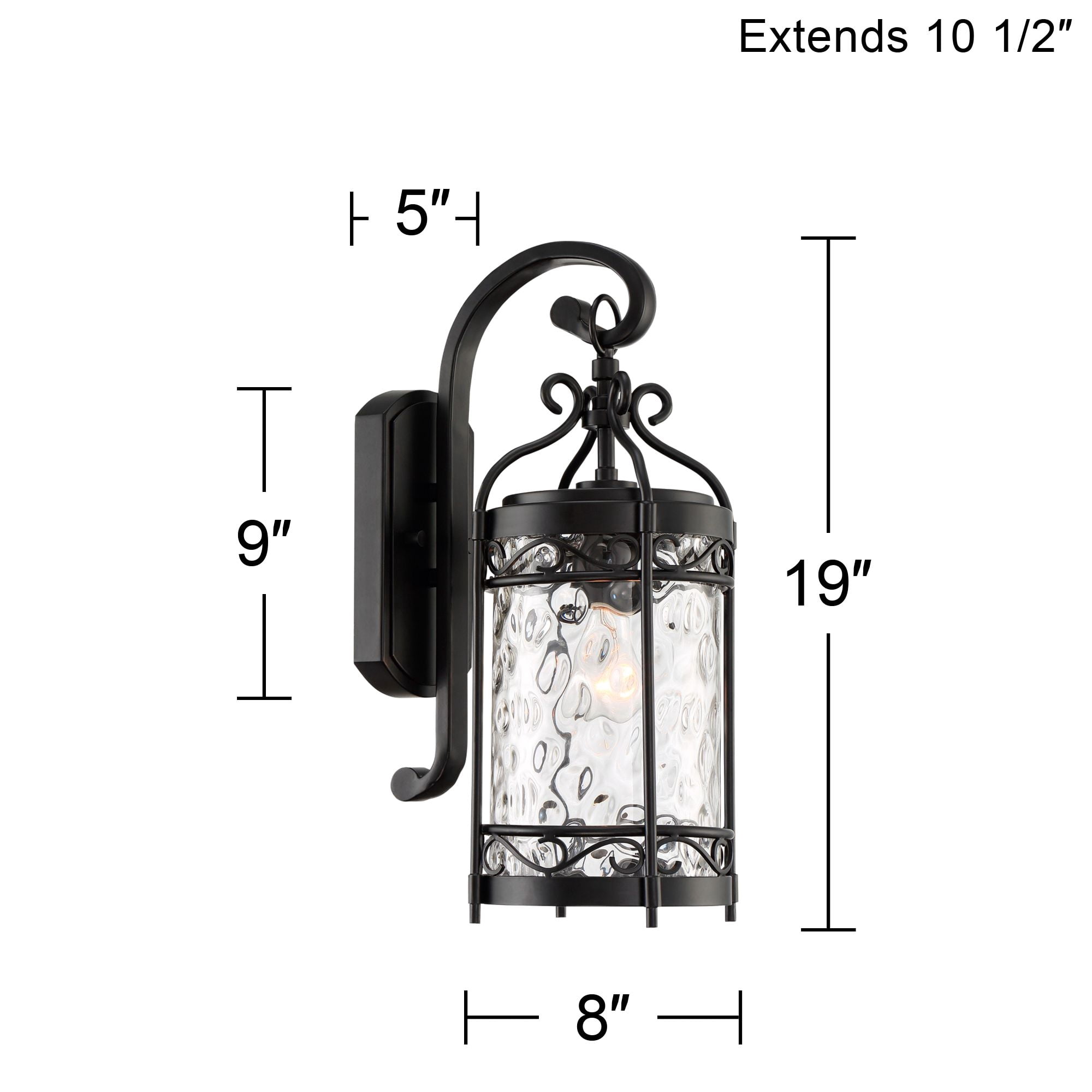 John Timberland Paseo Outdoor Vintage Wall Light Fixture Matte Black 19" Clear Hammered Glass for Post Exterior Barn Deck House Porch Yard Posts Patio