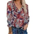 thumbnail image 4 of 50% Off Clear! asdoklhq Womens Maxi Dress Under $10,Women's Casual Floral Printing V-Neck Long Sleeve Shirts Tops Loose Blouses, 4 of 9
