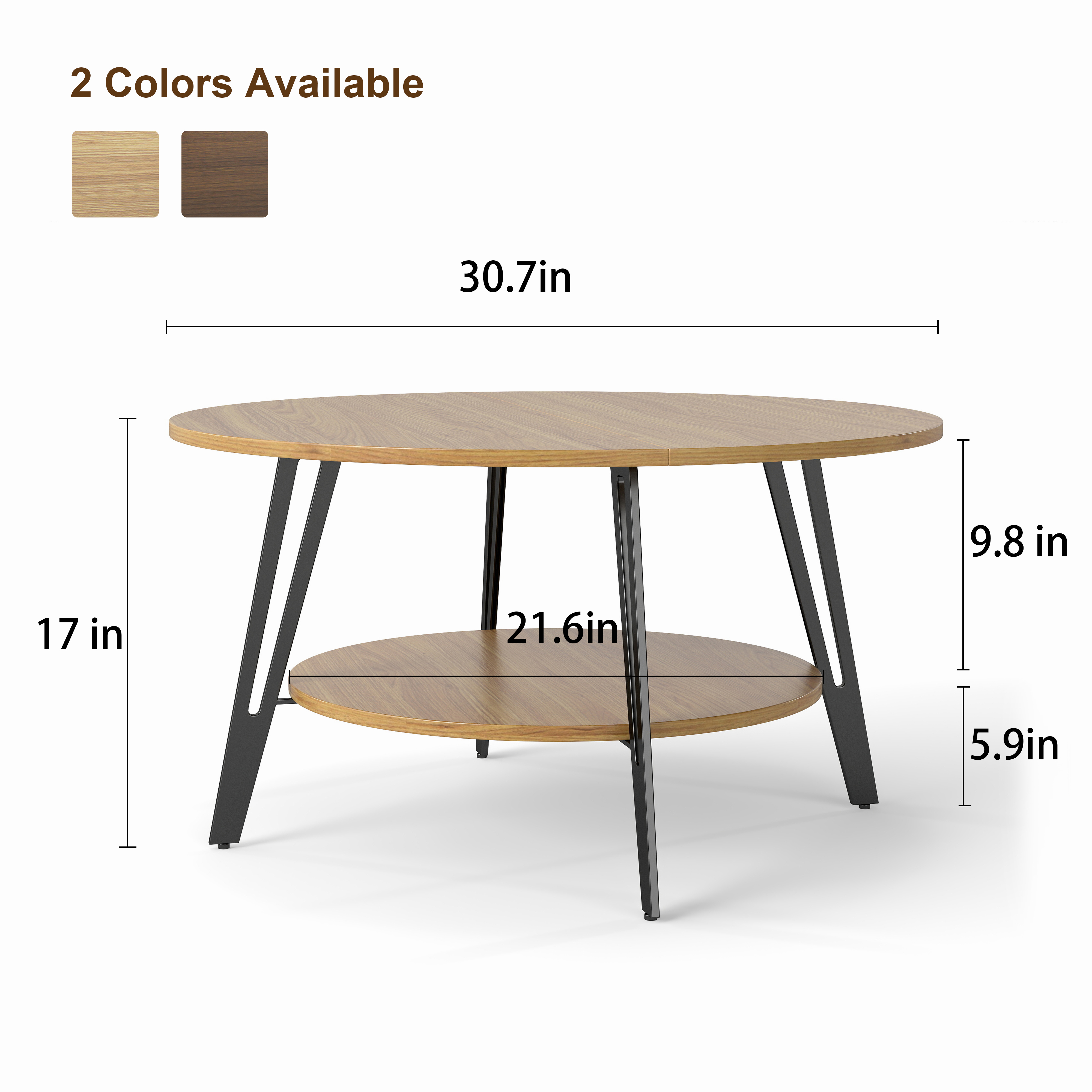 Manxile Round Coffee Table, 2 Tier Coffee Table with Storage for Living Room, Small Space & Apartment, Natural Oak