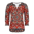 thumbnail image 6 of Jsaierl 3/4 Sleeve Tops for Women Summer V Neck Shirts Trendy Print Petite Blouses Work Holiday T-shirts Top S-2XL, 6 of 6