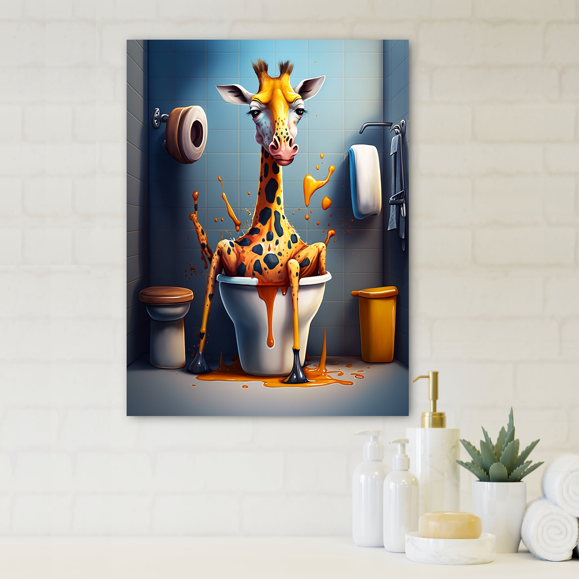 Designart Golden Giraffe Pushing A Mess I Canvas Wall Art
