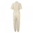 thumbnail image 5 of Xmarks Jumpsuits for Women Elegant Short Sleeve Button Down Casual Long Wide Leg Pants with Belt, Beige, S, 5 of 8