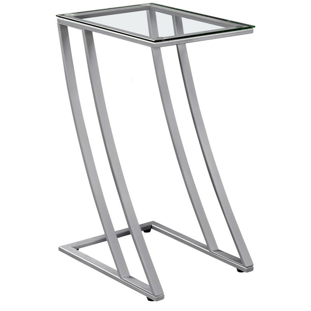 ACCENT TABLE SILVER METAL WITH TEMPERED GLASS