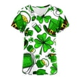 thumbnail image 3 of Fiudx Liquidación de Ahorros de Verano Blusa de Manga Corta con Cuello En V para Mujer, Blusa con Bolsillos Estampados para El Día de San Patricio, Enfermería, 3 of 4