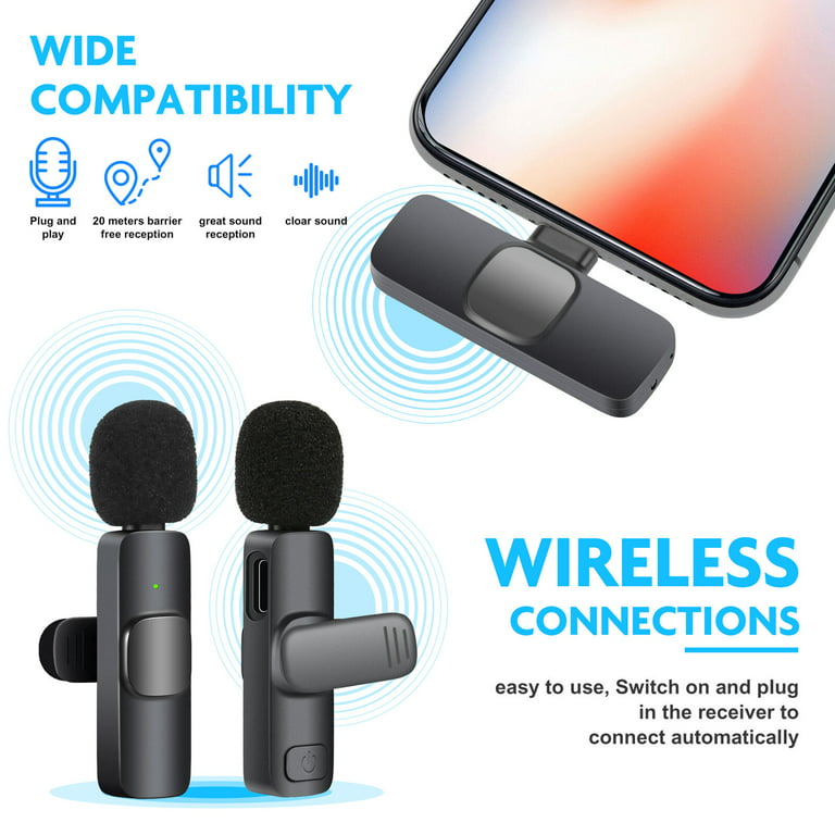 AGPtek Dual Wireless Lavalier Microphone for Apple iPhone 13 12 11 Max Pro  SE 7 8 X XR XS - Wireless bluetooth microphone for Recording