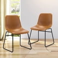 thumbnail image 2 of LUE BONA Set of 2 ALX Faux Leather Dining Chairs with Back, Modern Metal Frame Armless Chairs, 18"High Stools, Whiskey Brown, 2 of 8