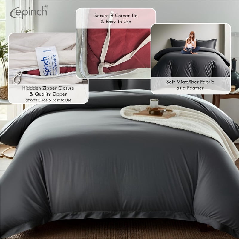 3 Sided Zipper Duvet Cover Set Easy to Use Home & Hotel Soft Microfiber 3 PCS 1-Duvet Cover & 2- Pillow Sham No Comfoter Oversized King_98 X 120 Inch