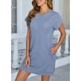 thumbnail image 6 of Eytino Womens Dress Summer Short Mini Dress Crew Neck Solid Short Sleeve Casual Beach T Shirt Holiday Dresses with Pockets Blue, 6 of 11