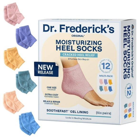 Dr. Frederick's Original Moisturizing Fuzzy Heel Socks - 6 Pairs - Cozy Gel-Lined Sleep Socks for Women & Men - Soothing Dry, Cracked Feet - Cracked H