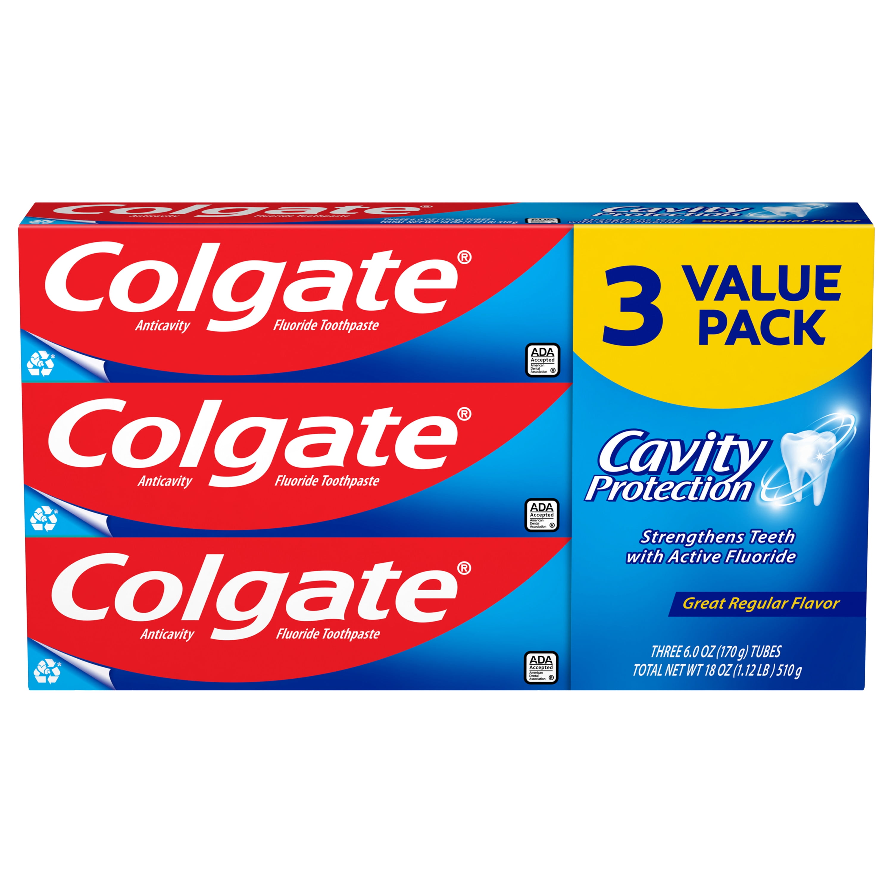 Colgate Cavity Protection Toothpaste, Great Regular Flavor, 6 oz, 3 Pack