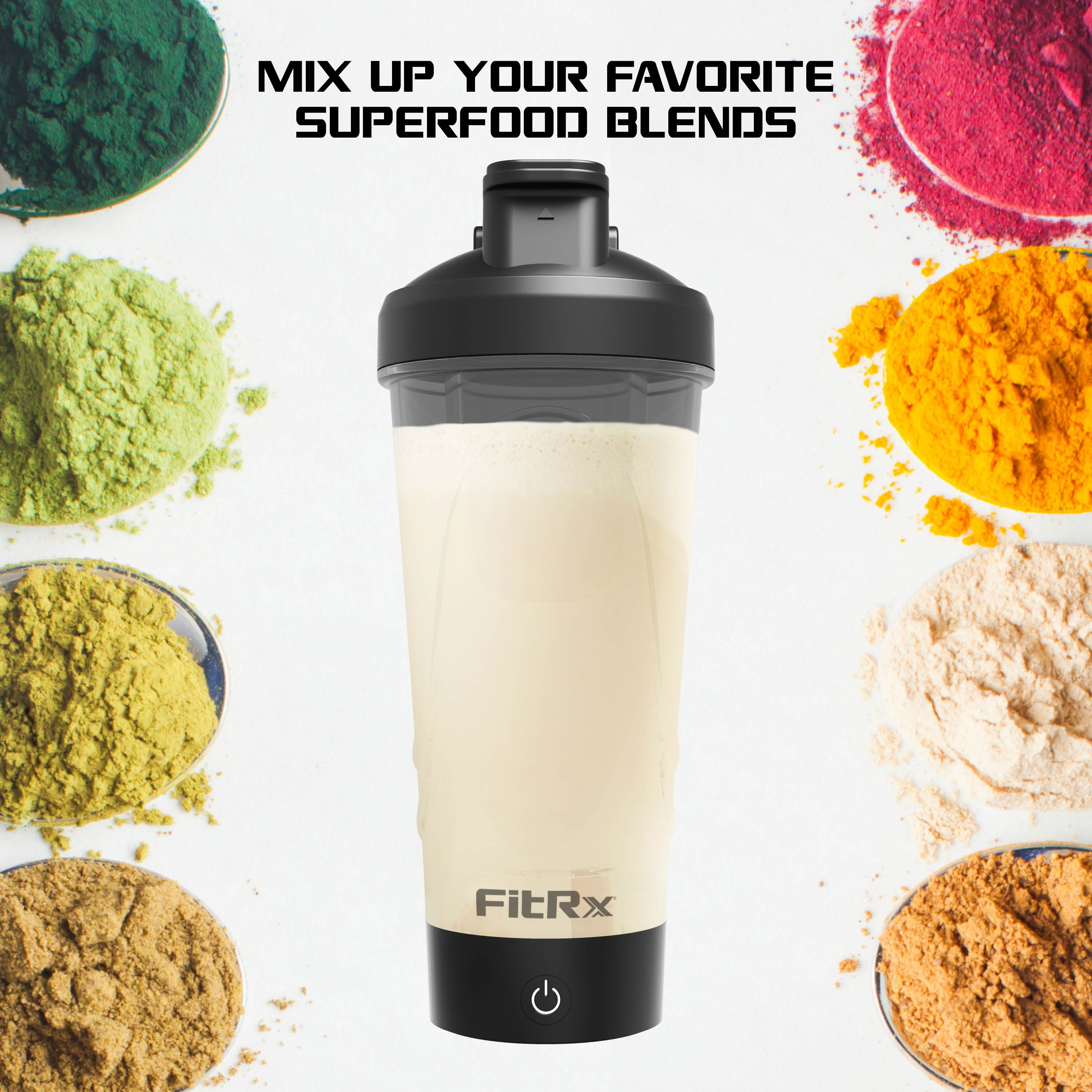 FitRx Sport Mixer Electric Shaker Bottle, Rechargeable Portable Personal Shaker Bottle, 24oz., Black
