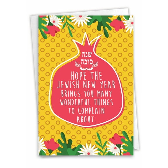 NobleWorks Funny Rosh Hashanah Paper Card with 5 x 7 Inch Envelope (1 Card) Jewish Holiday Cards Wonderful Things C7735RHG