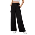 thumbnail image 3 of Uvplove Womens High Waisted Wide Leg Cargo Pants Baggy Casual Work Trousers with 4 Pockets, 3 of 9