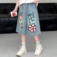 thumbnail image 4 of Kiijoy Summer Toddler Girls' Jean Shorts Cute Cartoon Wide Leg Pull On Denim Shorts, Sizes 4-5T, 4 of 5