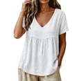 thumbnail image 2 of Uootdi Boho Tops for Women Deep V Neck Short Sleeve Side Hollow Stitch Detail Plain Peplum Tops for Women Relaxed Fit Vacation Airy Womens Tees, 2 of 8