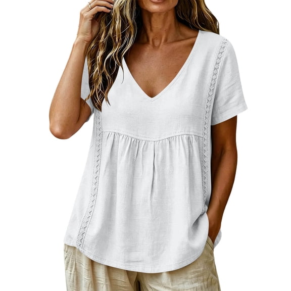 Ankola Womens Tops Casual V Neck Short Sleeve T Shirts Babydoll Loose Fit Peplum Tops