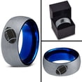 thumbnail image 4 of Tungsten American Football Ball Band Ring 8mm Men Women Comfort Fit Blue Dome Brushed Gray Polished, 4 of 4