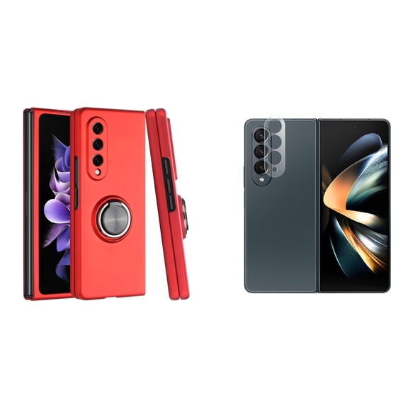 BEMZ Magnetic Ring Car Mount Holder Stand Protective Case (Red) with Camera Glass Protector for Samsung Galaxy Z Fold 4 5G