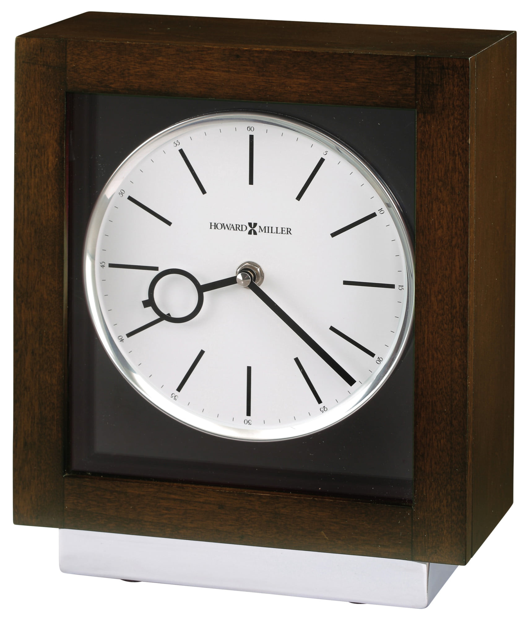 Wall Clock 10-3/4 in Round Analog Display Glass and Brown with Quartz Movement 