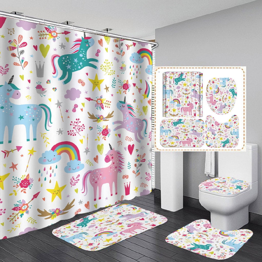 Pcs Rainbow Unicorn Shower Curtain Sets, Shower Curtains Under $20