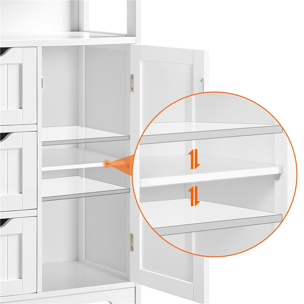 Alden Design Wooden Bathroom Storage Cabinet with Open Shelving, White