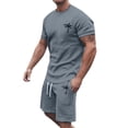 thumbnail image 5 of Ensemble de Survêtement d'Été pour Hommes avec Haut à Manches Courtes et Col Rond et Ensemble de Survêtement Décontracté à Taille Color Block, Tenue de Performance Moderne et Quotidienne, 5 of 5