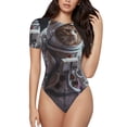 thumbnail image 1 of Bingfone Cat Astronaut In Space Pattern Women's Round Neck Bodysuit, Tight Snap Button Short Sleeve Bodysuit, Suitable for Party, Sports, Daily Wear-Large, 1 of 7