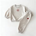 thumbnail image 2 of IVEYRTF Kids Embroidered Letter and Heart Long Sleeve Hoodie Pants Set Comfortable Two Piece Sweatshirt Outfit for Playdates and Weekend Activities(Beige,2-3 Years), 2 of 5