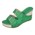 thumbnail image 5 of Rokment Womens Double Buckles Wedge Dressy Slides Sandals 2026 Trendy Casual Studded Espadrilles Platform Chunky High Heels Dress Slip on Summer Shoes for Ladies Green Size 9, 5 of 6