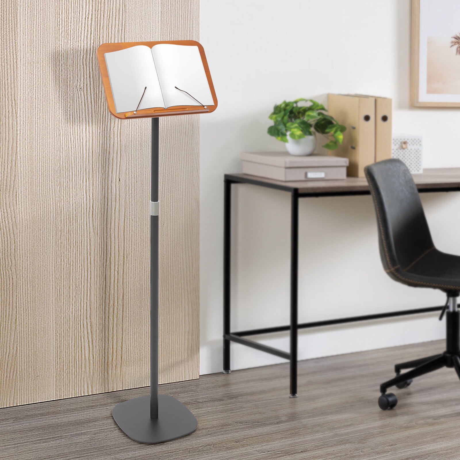 ToppiJoy Adjustable Floor Book Stand for Reading, Book Holder Stand Music Stand with Wooden Pad and Page Paper Clip (31.5-51.2in)