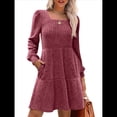 thumbnail image 3 of Vestido Estilo Babydoll Informal de Otoño con Cuello Cuadrado y Larga para Mujer Rojo XL, 3 of 8