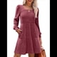thumbnail image 3 of Vestido Estilo Babydoll Informal de Otoño con Cuello Cuadrado y Larga para Mujer Rojo L, 3 of 8