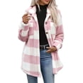 thumbnail image 3 of Casual Plaid Jackets for Women Fuzzy Collared Button Front Long Sleeve Oversized Loose Fit Outerwear, 3 of 9