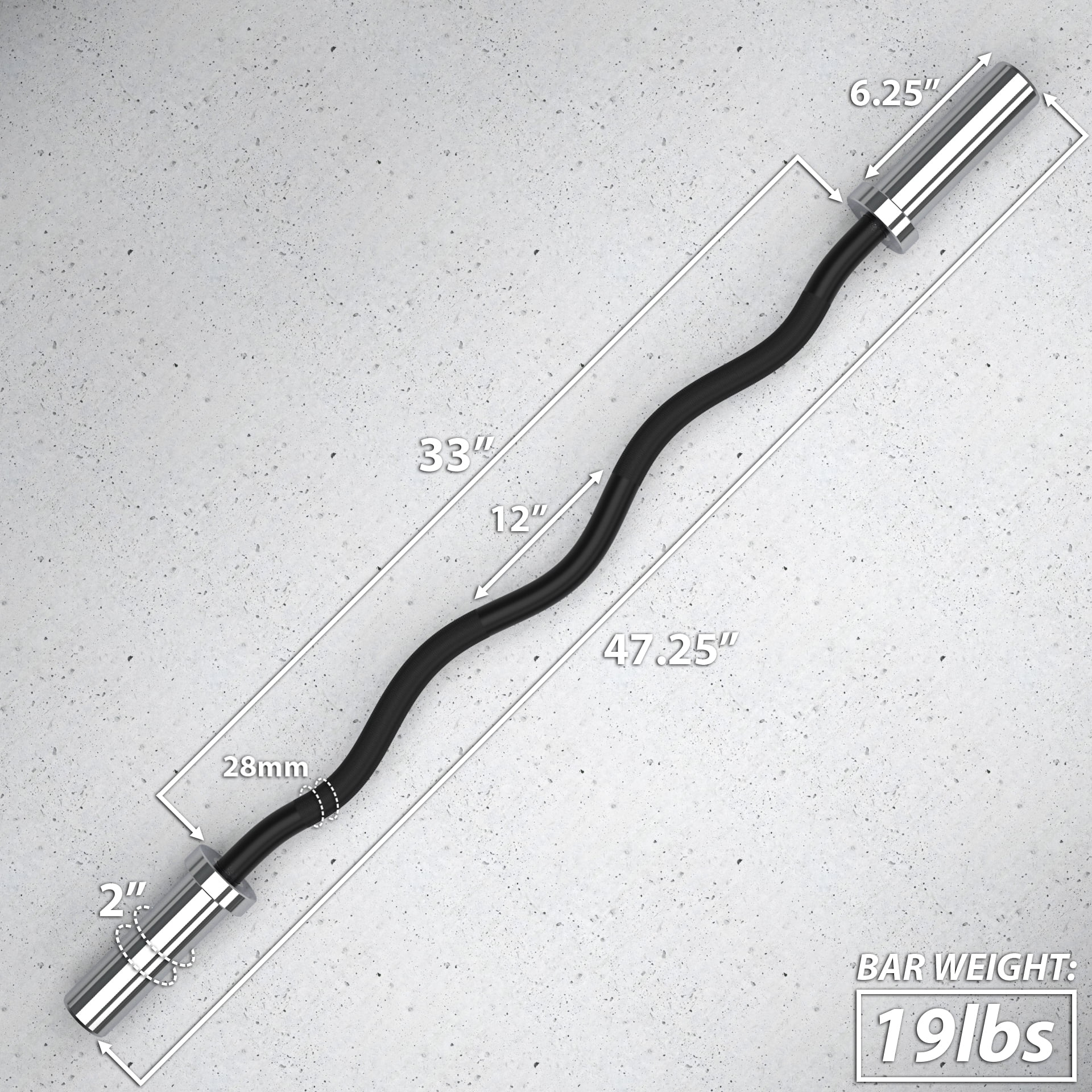 Synergee Commercial EZ Curl Olympic Bar Chrome Sleeves and Black Phosphate Shaft